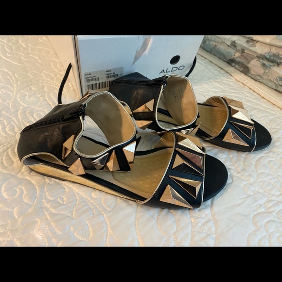 Aldo Kosota Black with Gold Studded Sandals - Picture 4 of 7